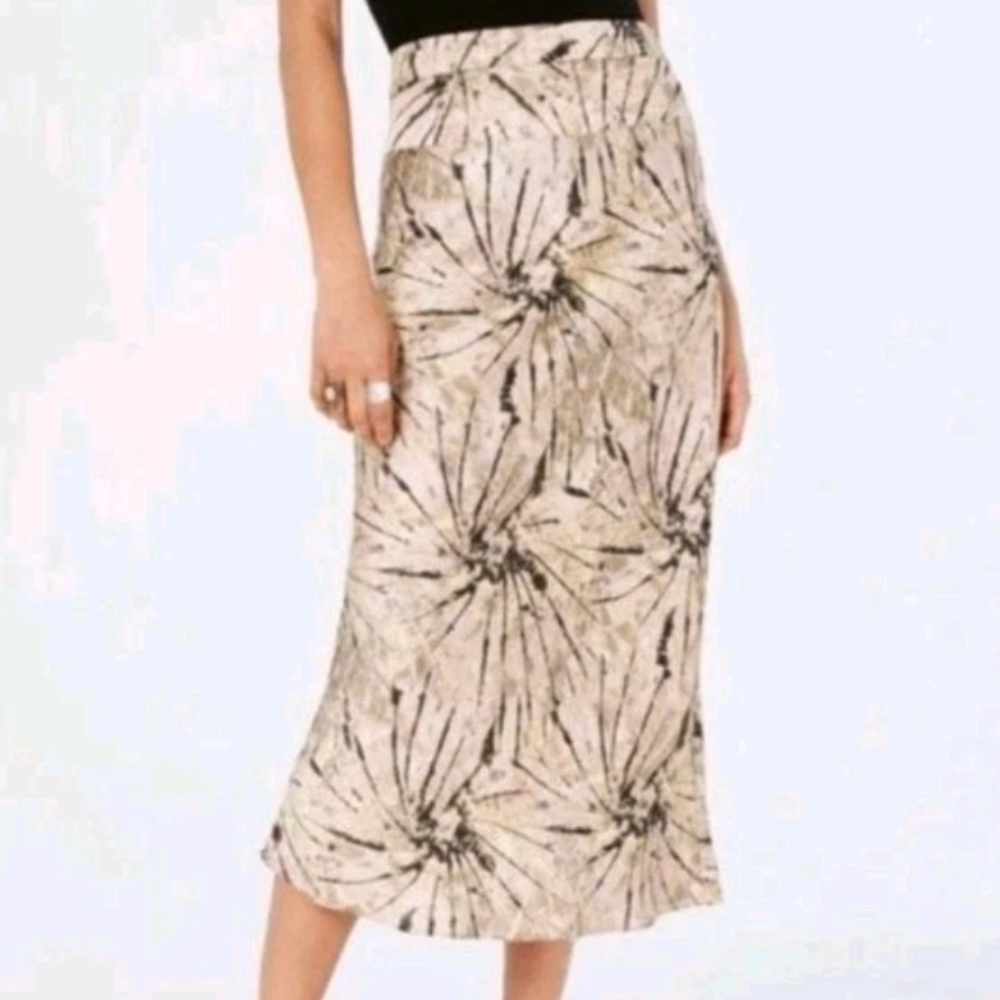 Free People Cream and Black Floral Midi Skirt